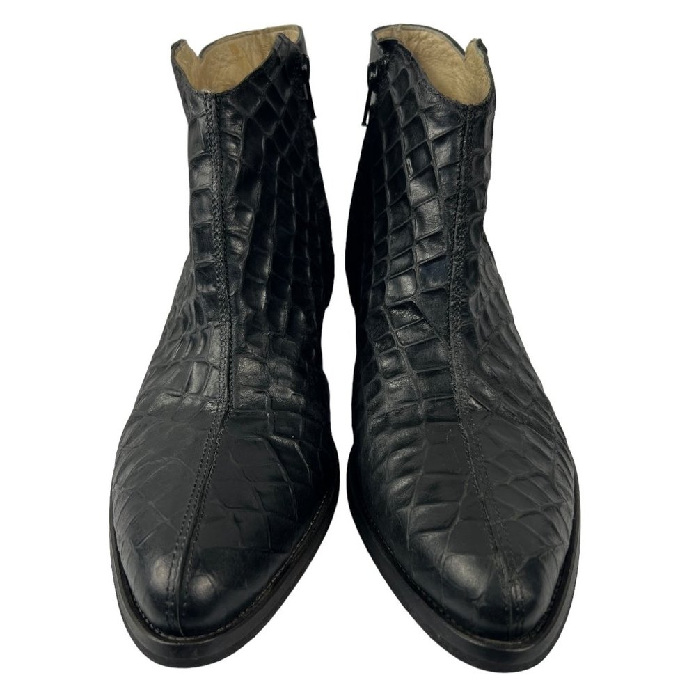 Dkode Jemila Leather Textured Crocodile Embossed Ankle Boots in Black Size 40